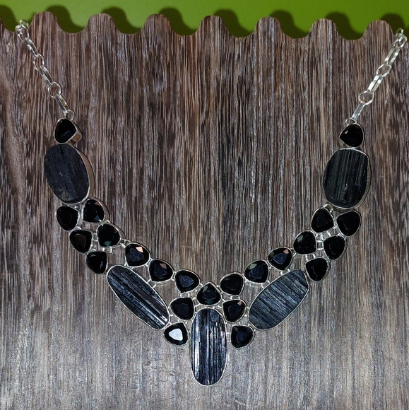 Huge Black Tourmaline & Black Onyx Statement Necklace - Picture 6 of 6